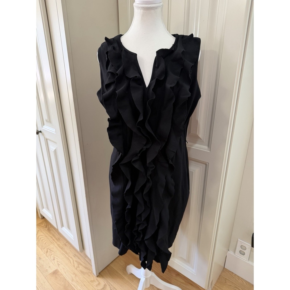 Calvin Klein Black Ruffle Front Sleeveless‎ Cocktail Sheath Dress Aprox L/XL
